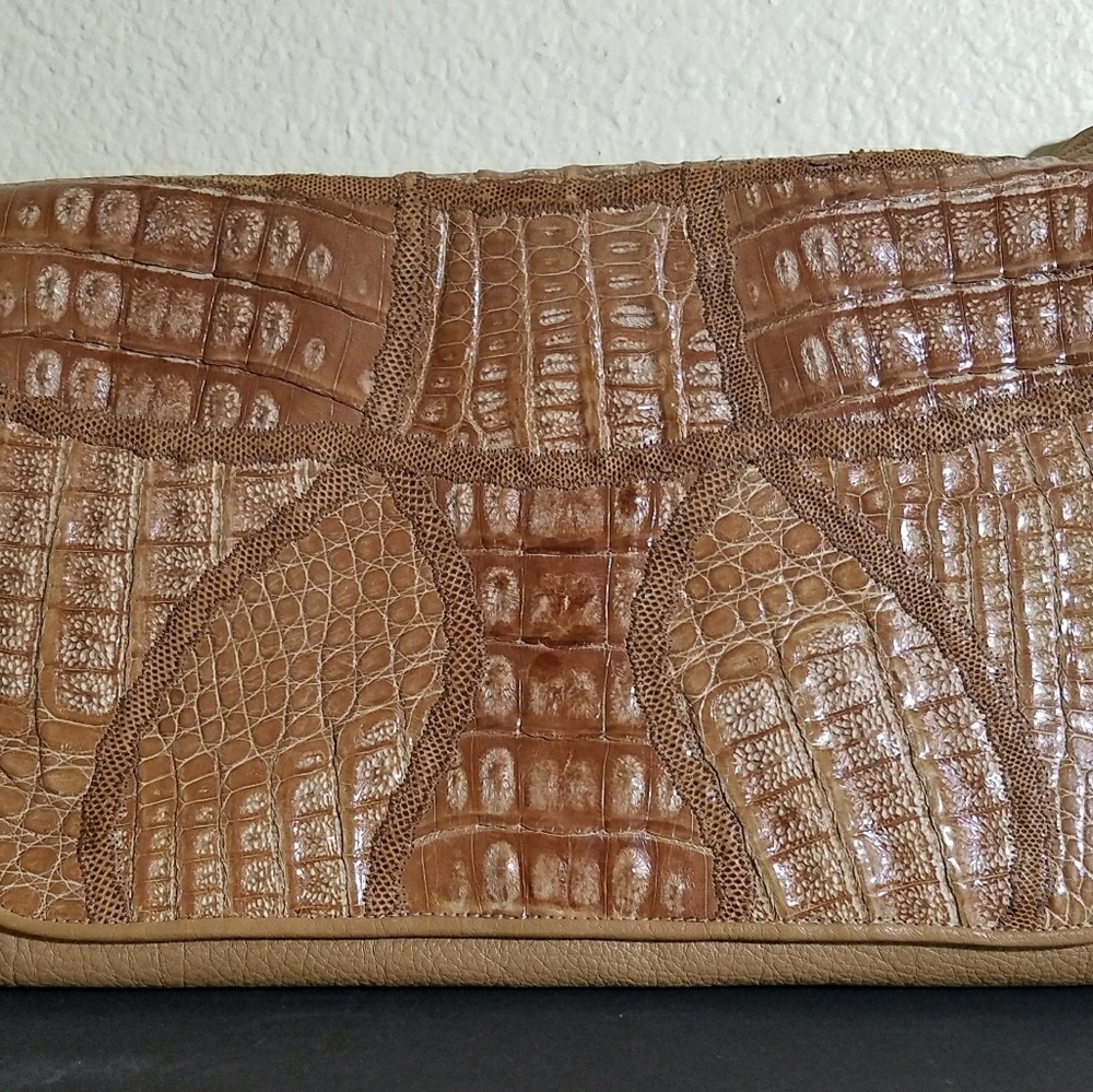 Carlos Falchi Leather Crocodile Shoulder Bag